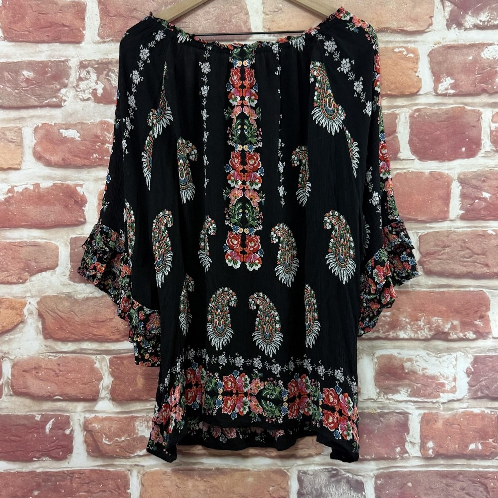 Bila Tunic Top Women's XXL Black Multicolor Boho Floral Crinkle Casual Shirt - Picture 4 of 9